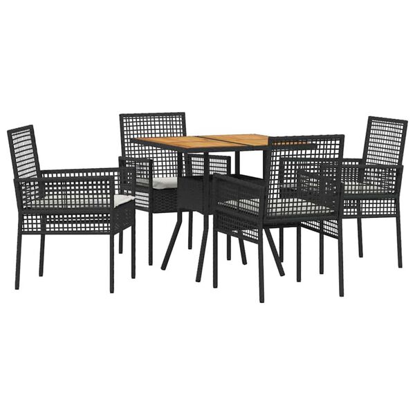 vidaXL Tuin eettafelset 5 pcs Zwart poly rattan