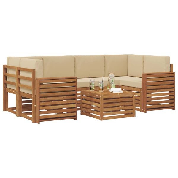 vidaXL Sofa-Sets 7 pcs Natuurlijk en Beige Massief Acaciahout