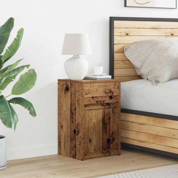 vidaXL LED Bedside Kast met lade Oud hout 38 x 34 x 61 cm Bewerkt hout
