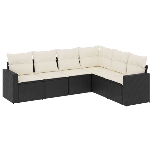 vidaXL 6-delige Loungeset met kussens poly rattan zwart