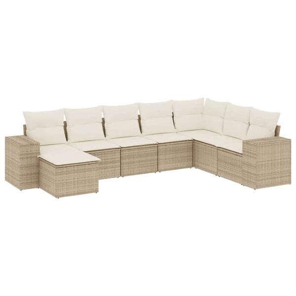 vidaXL 8-delige Loungeset met kussens poly rattan beige