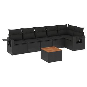 vidaXL 7-delige Loungeset met kussens poly rattan zwart