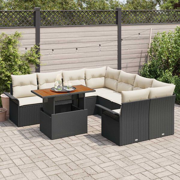 vidaXL Tuin Sofa Set met opslag 9 pcs Zwart Poly riet