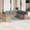 vidaXL 9-delige Loungeset met kussens poly rattan beige