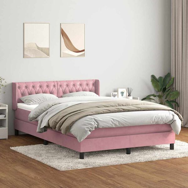 vidaXL Boxspring met matras fluweel roze 140x220 cm