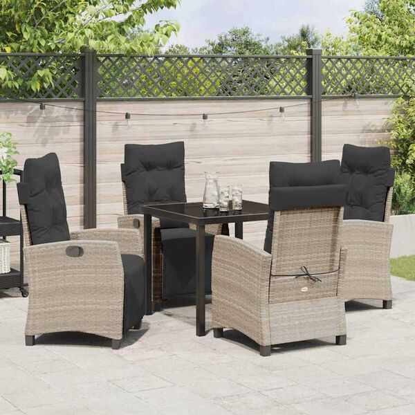 vidaXL Tuin eettafelset met kussen 5 pcs Lichtgrijs poly rattan
