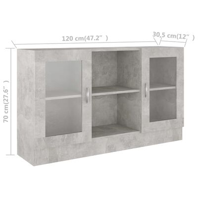 vidaXL Vitrinekast 120x30,5x70 cm spaanplaat betongrijs