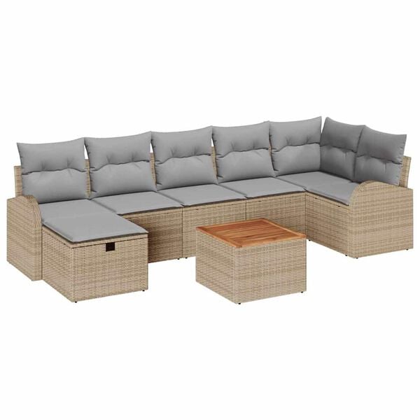 vidaXL Tuin Sofa Set met kussen met opslag 8 pcs Beige Poly riet