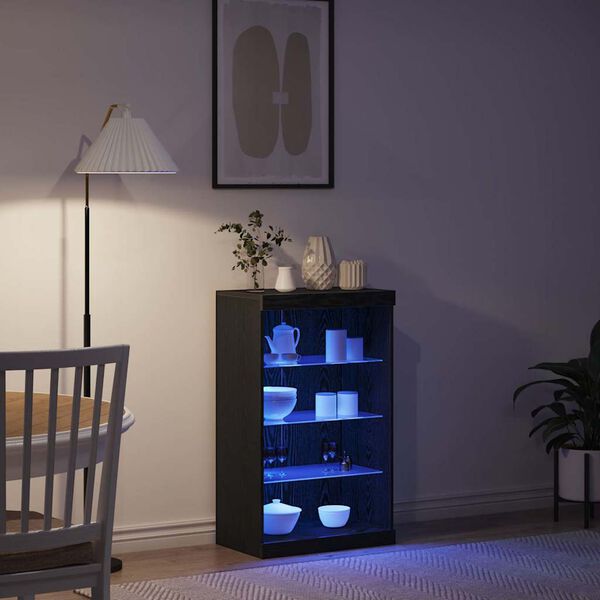 vidaXL LED Sideboard Zwart Eiken 60,5 x 37 x 100 cm Bewerkt hout