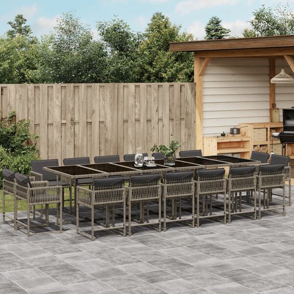vidaXL 17-delige Tuinset met kussens poly rattan grijs