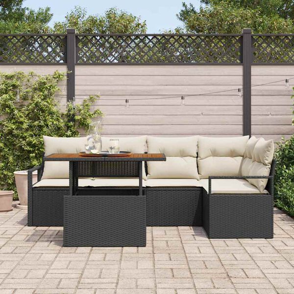 vidaXL Tuin Eetset met kussen 6 pcs Zwart en Cr&egrave;me