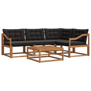 vidaXL Buiten bankenset met kussen 5 pcs Natuurlijk en Zwart