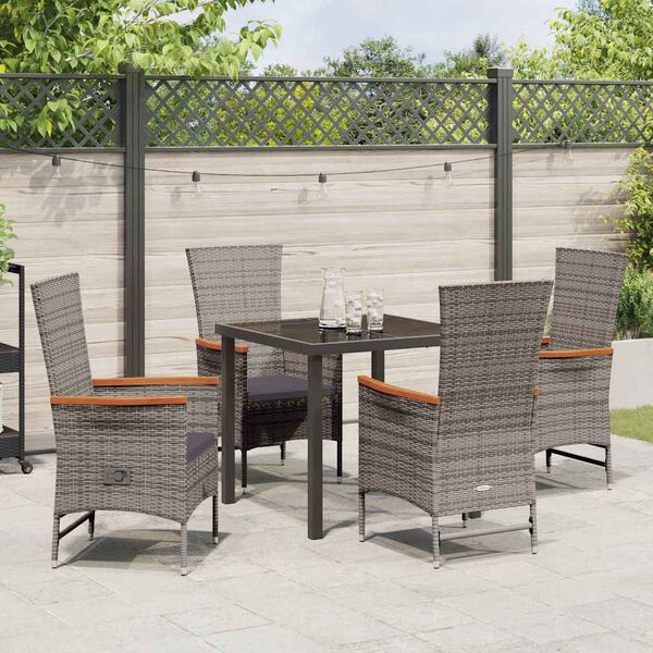 vidaXL Tuin eettafelset met kussen 5 pcs Grijs Gepoedercoat staal