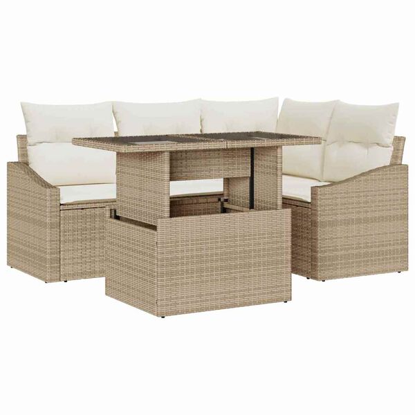 vidaXL Tuin Sofa Set met kussen met opslag 5 pcs Beige en Cr&egrave;me