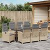 vidaXL Tuin eettafelset met kussen 9 pcs Beige poly rattan