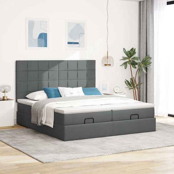 vidaXL Ottoman bed met matrassen 180x200cm stof donkergrijs