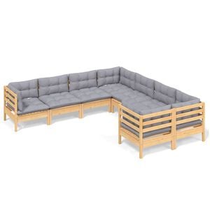 vidaXL 8-delige Loungeset met grijze kussens massief grenenhout