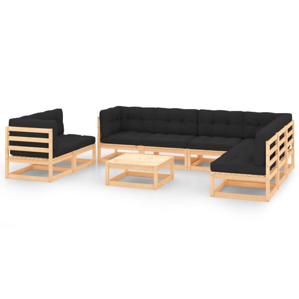 vidaXL 9-delige Loungeset met kussens massief grenenhout