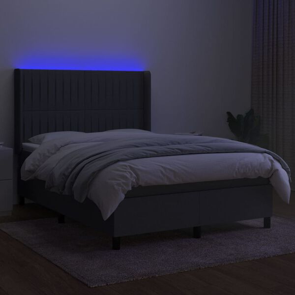vidaXL Boxspring met matras en LED stof donkergrijs 140x190 cm