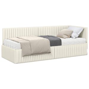 vidaXL Hoekbedframe met Matras met hoofdeinde 2 st Cr&egrave;me Fluweel