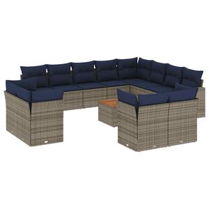 vidaXL 13-delige Loungeset met kussens poly rattan grijs