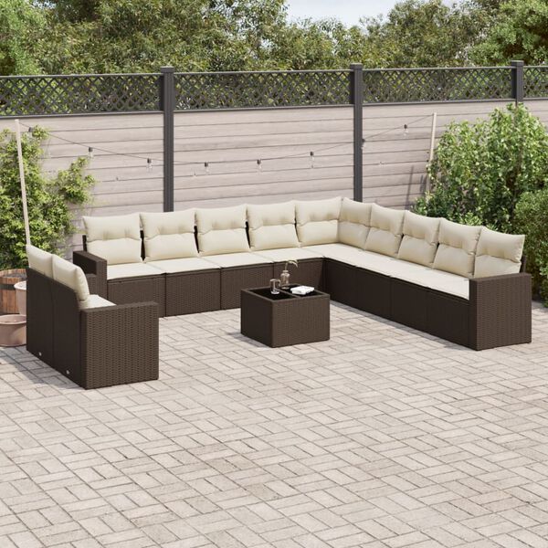 vidaXL 12-delige Loungeset met kussens poly rattan bruin