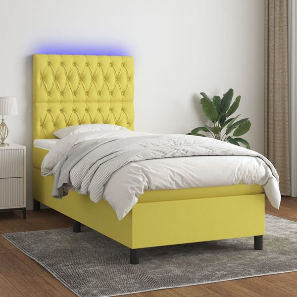 vidaXL Boxspring met matras en LED stof groen 90x190 cm