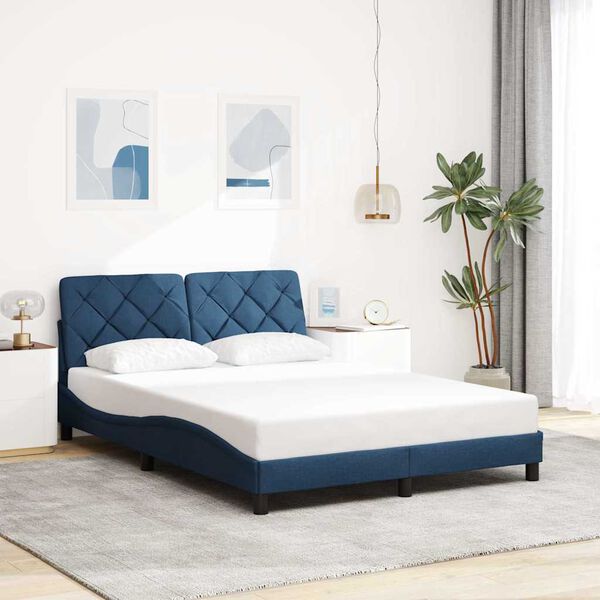 vidaXL Bedframe met LED zonder matras 140x200 cm stof blauw