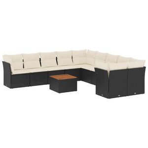 vidaXL 11-delige Loungeset met kussens poly rattan zwart