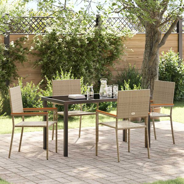 vidaXL Tuin eettafelset met kussen 5 pcs Beige poly rattan
