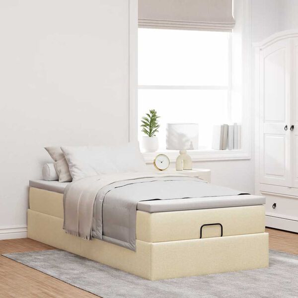 vidaXL Ottoman bed met matras 80x200cm stof cr&egrave;mekleurig