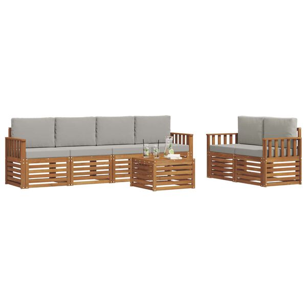 vidaXL Sofa-Sets 7 pcs Natuurlijk en Lichtgrijs Massief Acaciahout