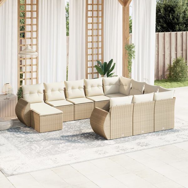 vidaXL 11-delige Tuinset met kussens poly rattan beige