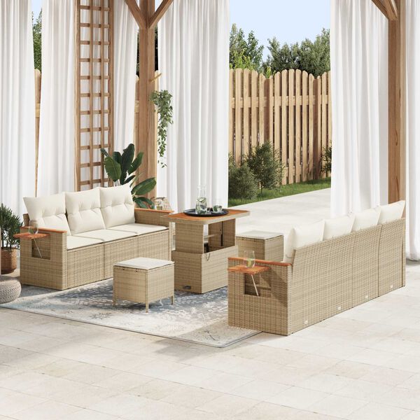 vidaXL Tuinbankenset met kussen 10 pcs Beige en Cr&egrave;me