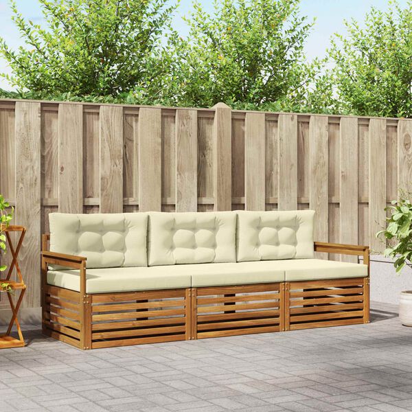 vidaXL Buiten bankenset met kussen 3 pcs Natuurlijk en Cr&egrave;me