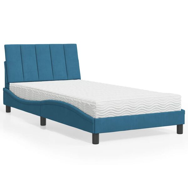 vidaXL Bed met matras "Hanko" fluweel blauw 100x200 cm