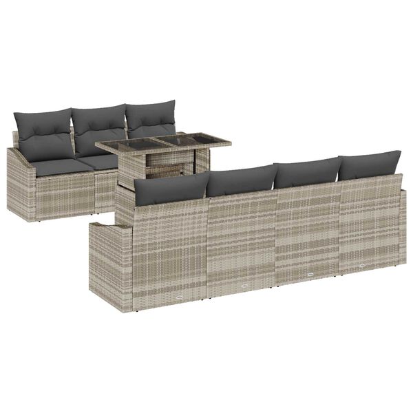 vidaXL Tuin Sofa Set met kussen 8 pcs Lichtgrijs poly rattan