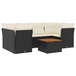 vidaXL 7-delige Loungeset met kussens poly rattan zwart