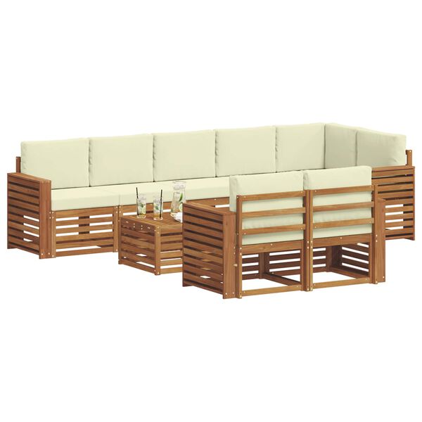 vidaXL Sofa-Sets 9 pcs Natuurlijk en Cr&egrave;me Massief Acaciahout