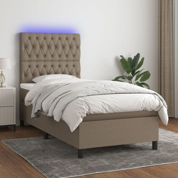vidaXL Boxspring met matras en LED stof taupe 100x200 cm