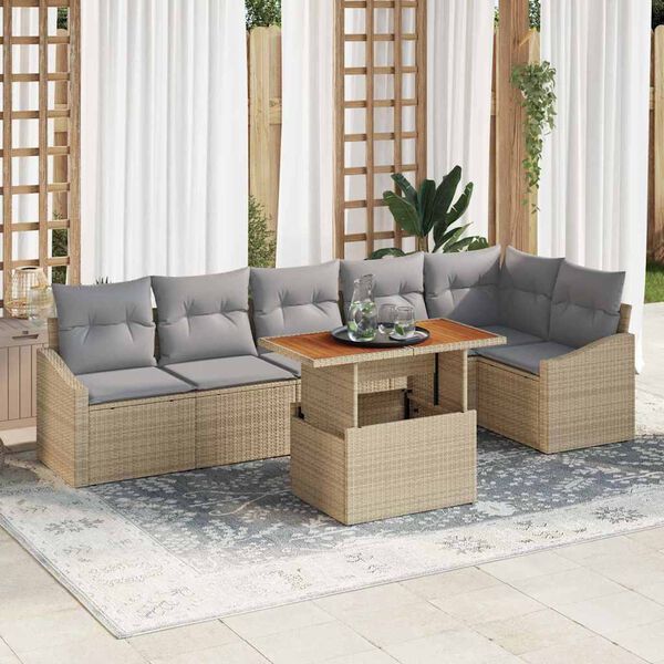 vidaXL Tuin Sofa Set met opslag 7 pcs Beige Poly riet