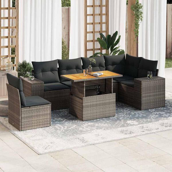 vidaXL 7-delige Loungeset met kussens poly rattan grijs