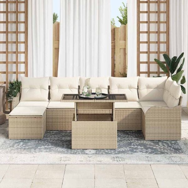 vidaXL Tuin Sofa Set met kussen met opslag 8 pcs Beige Poly riet