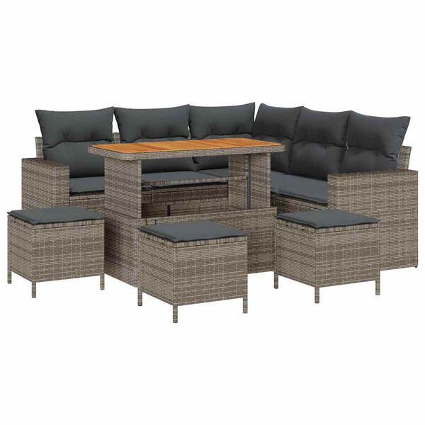 vidaXL Tuin Sofa Set 9 pcs Grijs Poly rattan en gepoedercoat staal