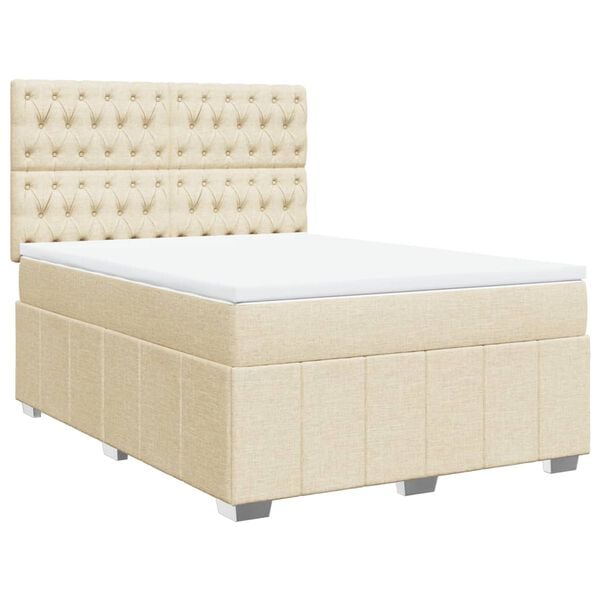 vidaXL Boxspring met matras stof cr&egrave;mekleurig 140x200 cm