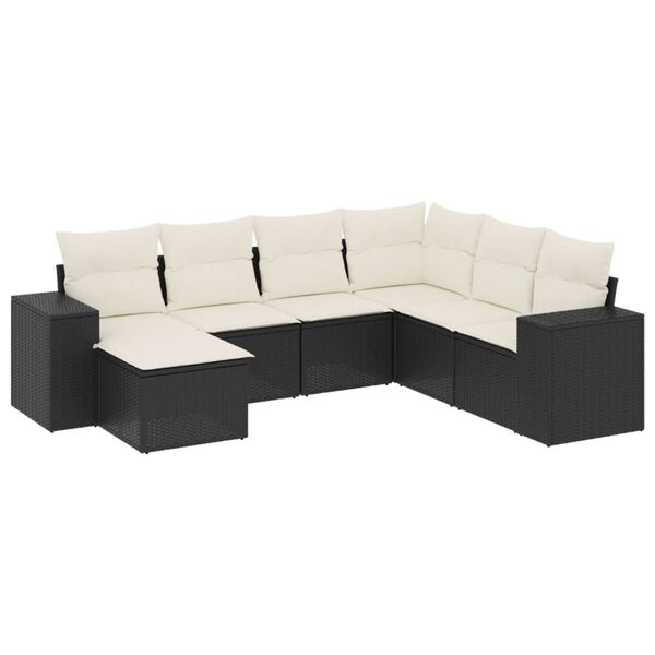 vidaXL 7-delige Loungeset met kussens poly rattan zwart