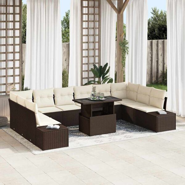 vidaXL Tuin Sofa Set met opslag 11 pcs Bruin Poly riet