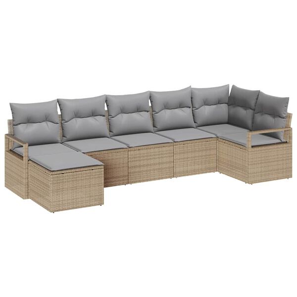 vidaXL Bankstel met kussen 7 pcs Beige poly rattan