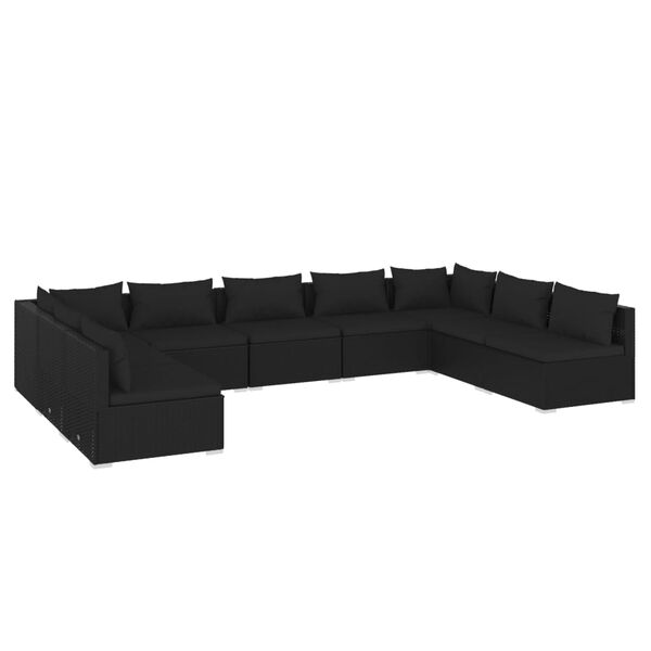 vidaXL 9-delige Loungeset met kussens poly rattan zwart