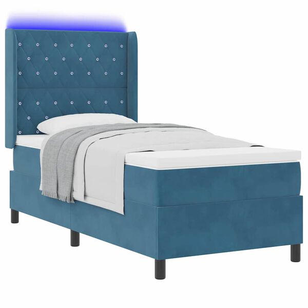 vidaXL Boxspringbed met matras met LED Blauw 90 x 190 cm Fluweel